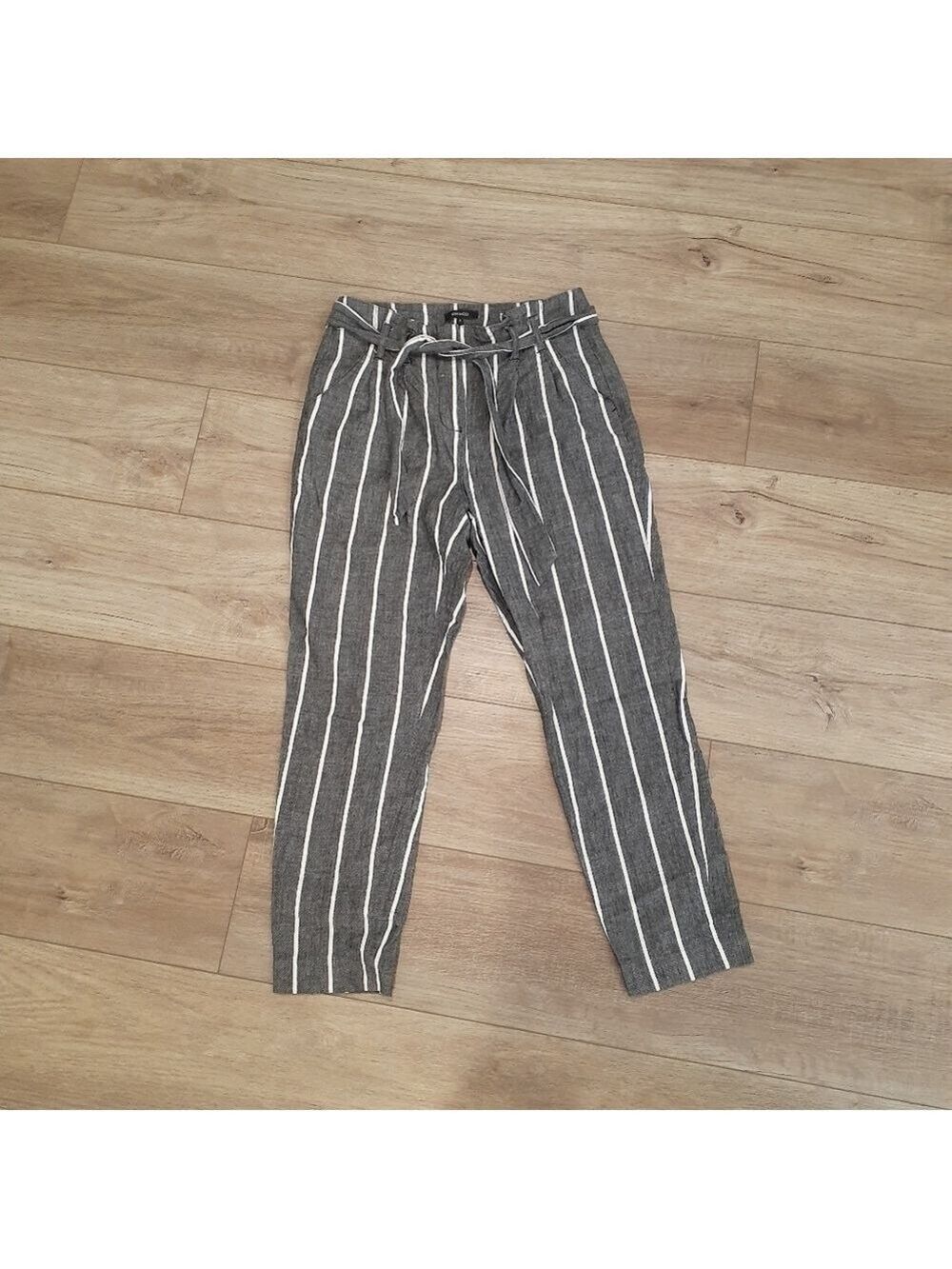 RW&CO High Rise Businesscore/Business Casual Striped Ankle Pant Linen Blend